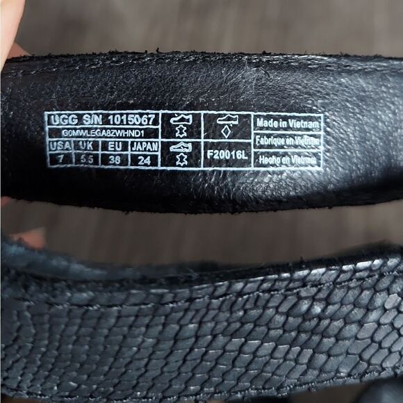 UGG Yasmin Black Snake Embossed Lace Tassel Zipper Wedge Sandal Women's Size 7 - Picture 8 of 10